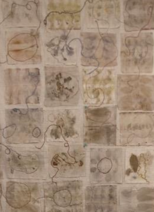 Bundle dye quilt of imprinted fabric squares