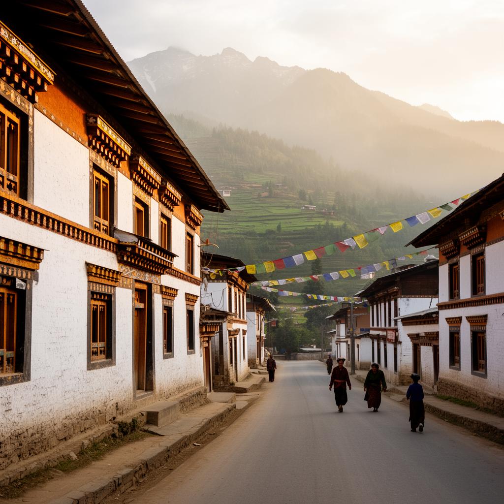 A quiet street in Paro, Bhutan